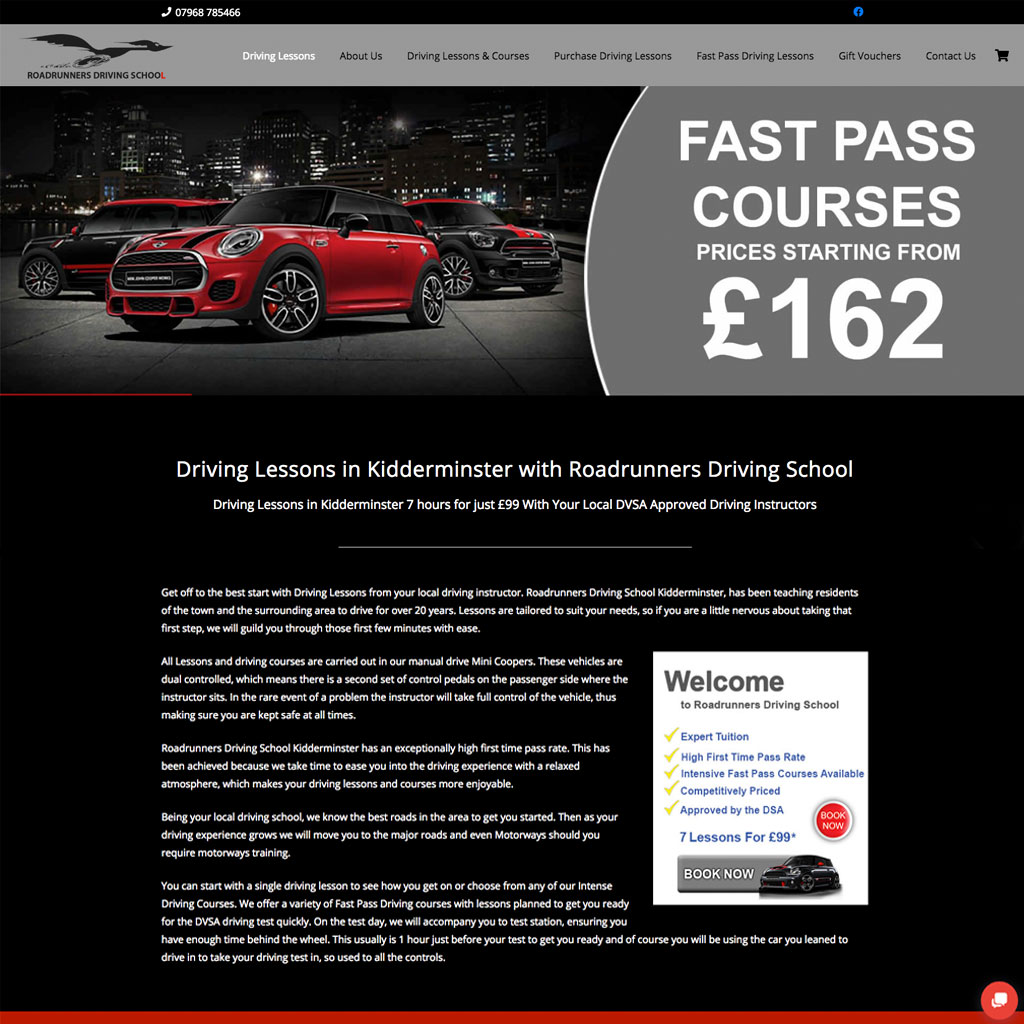 Home page for Roadrunners Driving School
